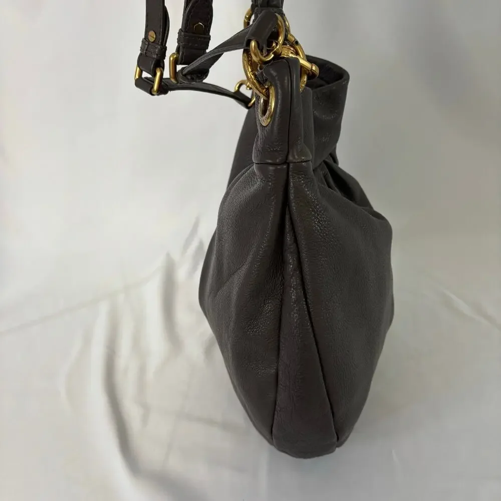 Marc Jacobs Classic Q Hillier Hobo Bag Gray Pebbled Leather Handbag Purse